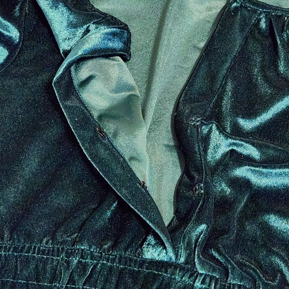 French Connection Emerald Green Velvet Short Sleeve Mini Dress XS NWT Ruffle - Picture 4 of 16